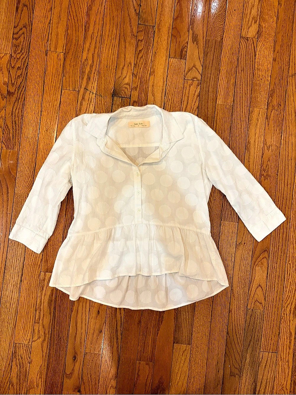 Anthropologie White Polka Dot Peplum Blouse
